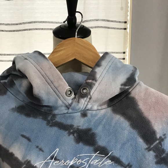 Aeropostale Men Size Small Script Logo Tie Dye Pullover Hoodie Blue Embroidered - Picture 4 of 10